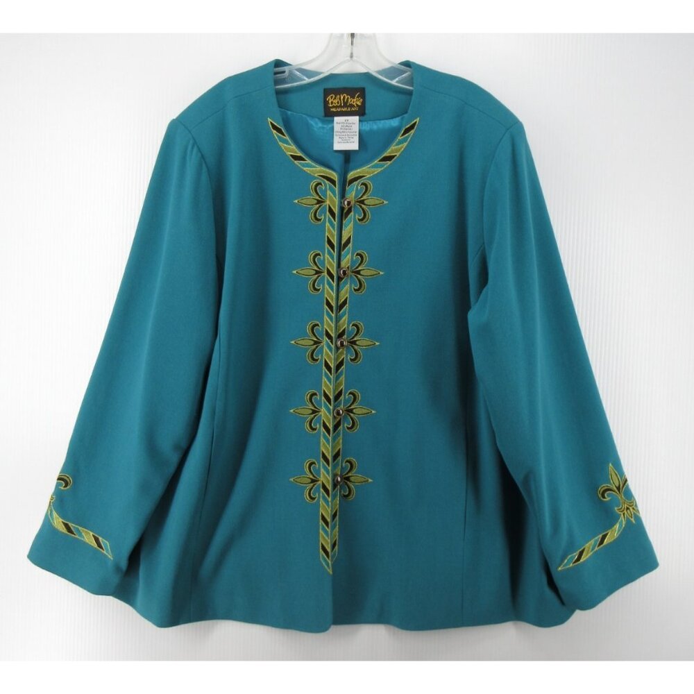 Bob Mackie Jacket 2X Plus Wearable Art Embroidered Fleur De Lis